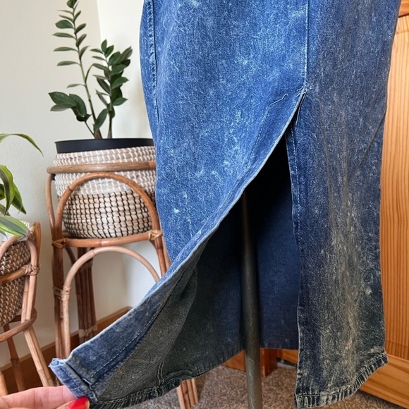 Vintage Y2K Acid Washed Denim Midi Skirt Bleached Western Boho Festival - Picture 5 of 7